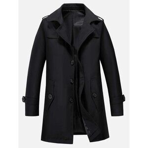 MENS classic button down belted trenchcoat trench coat black